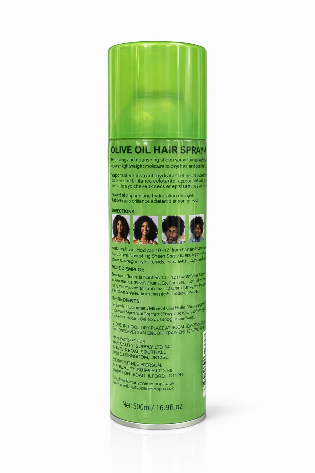Walee Olive Oil Hair Spray with Coconut Oil, Strong Hold Styling Spray, Super Fast Drying, 500ml