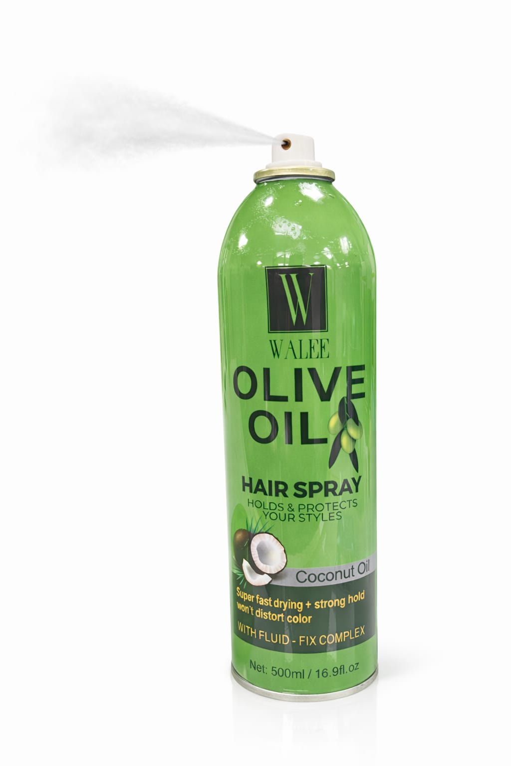 Walee Olive Oil Hair Spray with Coconut Oil, Strong Hold Styling Spray, Super Fast Drying, 500ml