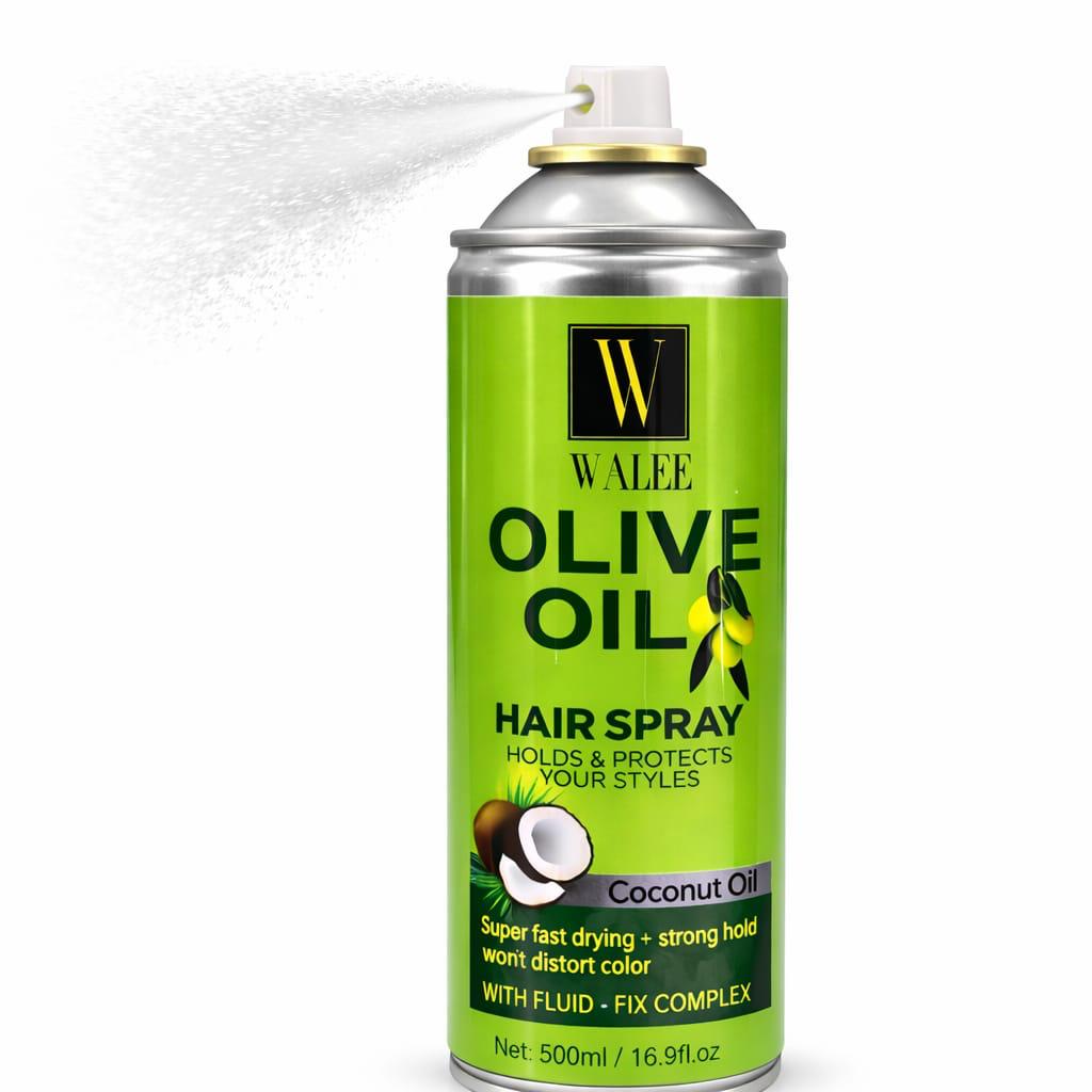 Walee Olive Oil Hair Spray with Coconut Oil, Strong Hold Styling Spray, Super Fast Drying, 500ml