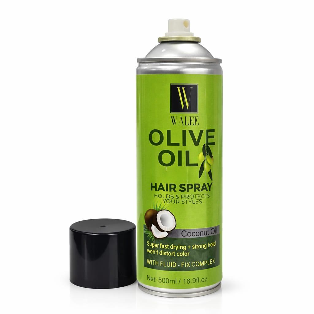 Walee Olive Oil Hair Spray with Coconut Oil, Strong Hold Styling Spray, Super Fast Drying, 500ml