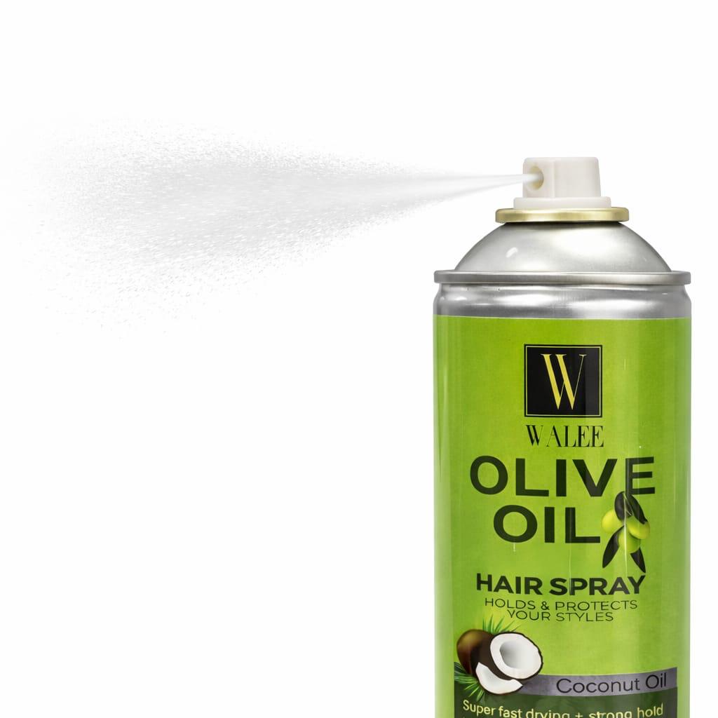 Walee Olive Oil Hair Spray with Coconut Oil, Strong Hold Styling Spray, Super Fast Drying, 500ml