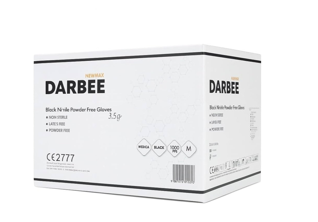 NM BEAUTY Black Nitrile Powder Free Gloves- Newmax Darbee- Multipurpose, Tatto, Medical, Latex Free Disposable Gloves- Full Box of 1000 Gloves- Small, Medium, Large, Xtra-L (Black, Xtra Large