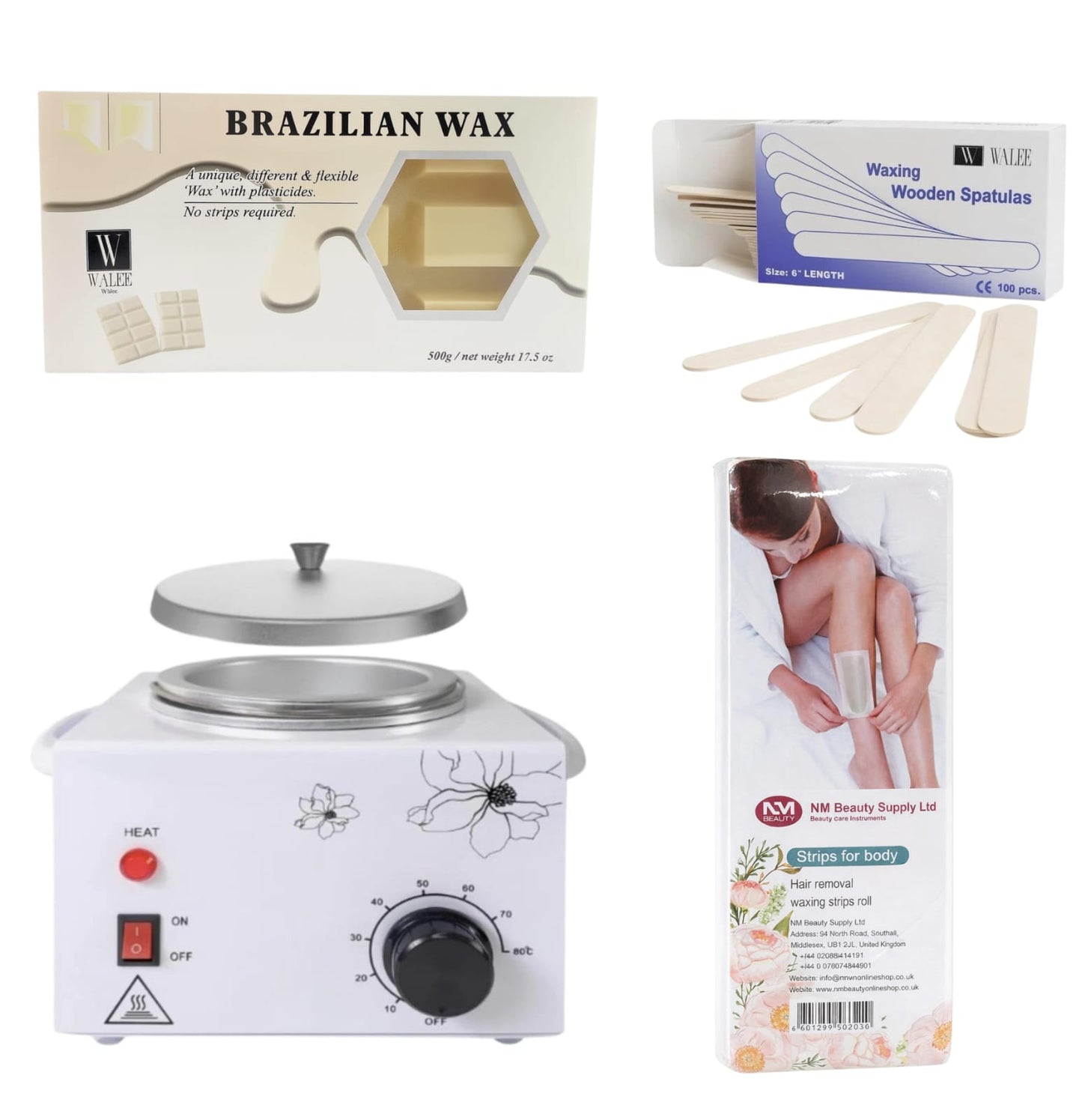 Walee Professional Metal Heater, Waxing Set ( Metal heater+Spatula+Wax Strip+Wax)