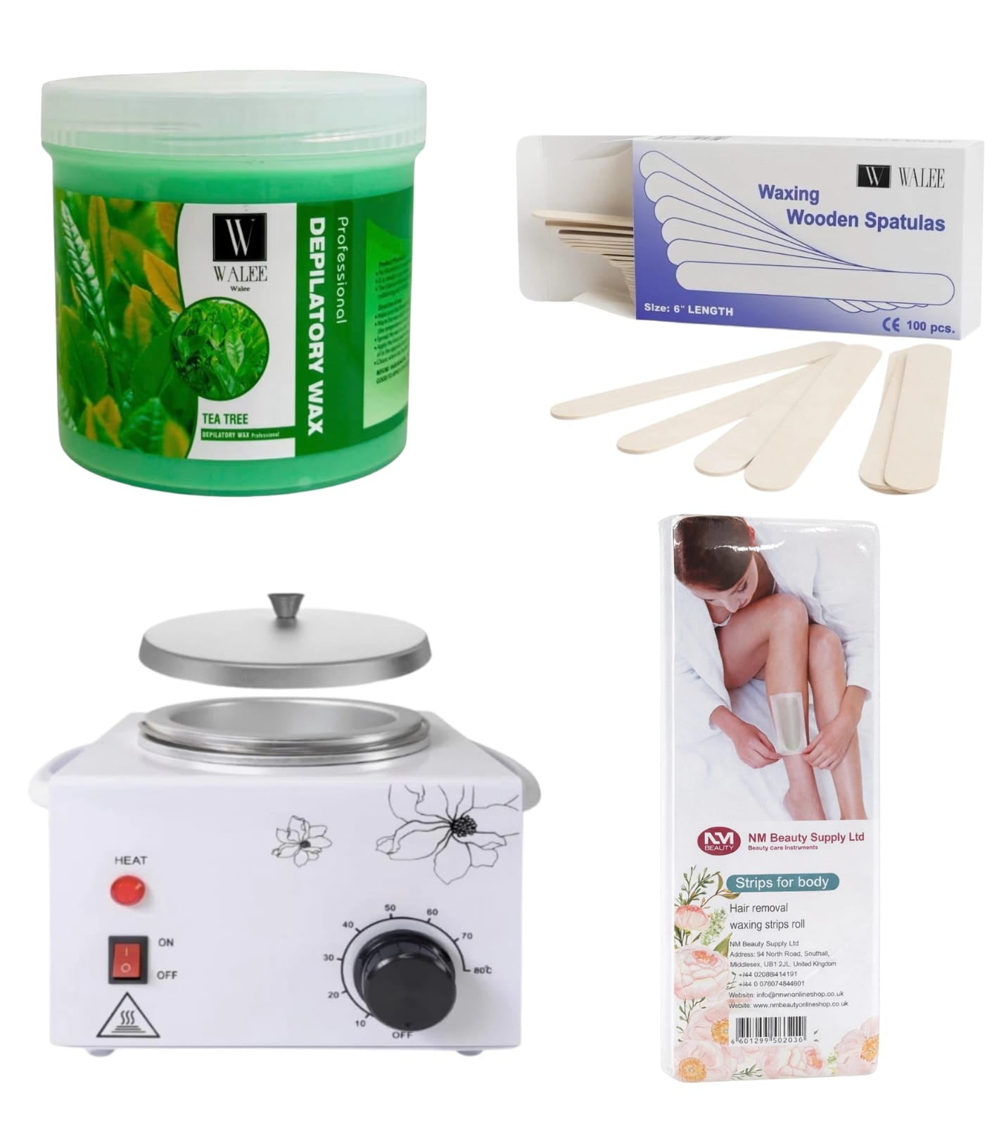 Walee Professional Metal Heater, Waxing Set ( Metal heater+Spatula+Wax Strip+Wax)