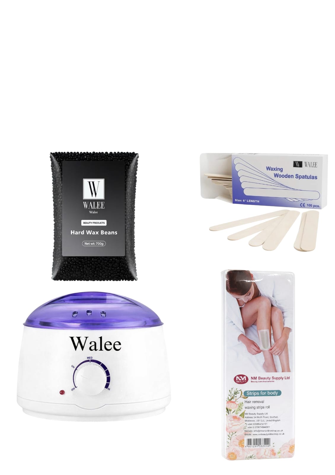 Walee Professional Waxing Essentials Set (Professional Heater+Wax+Spatula+Wax Strip)