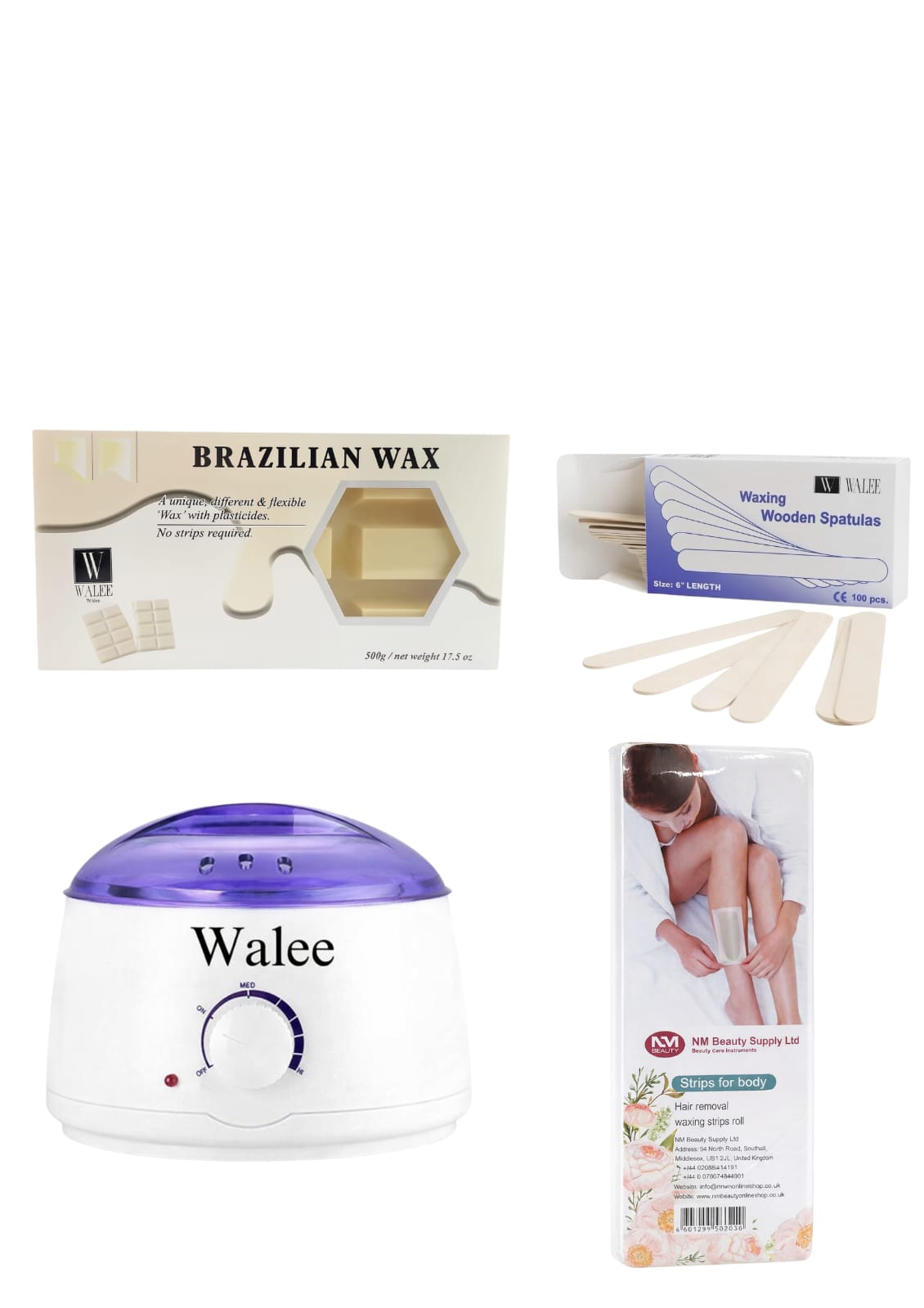 Walee Professional Waxing Essentials Set (Professional Heater+Wax+Spatula+Wax Strip)