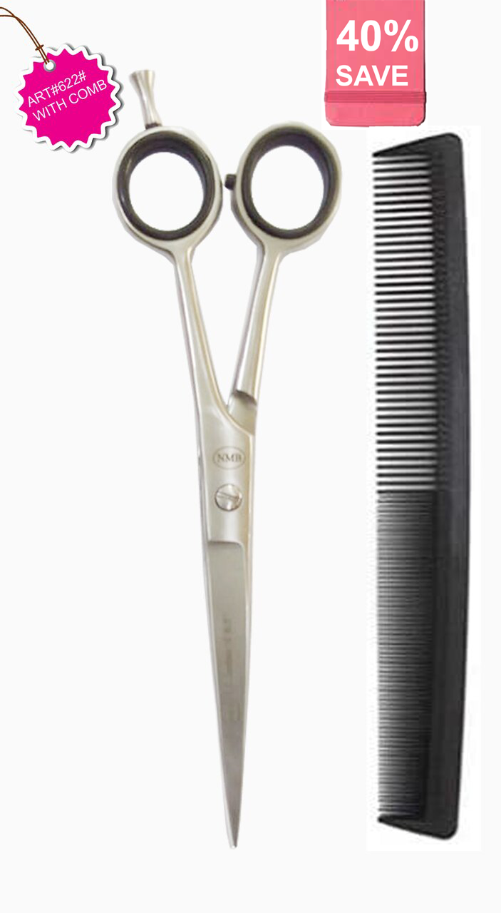 NMB Hair Cutting Scissors 7 Inch Round Cuttting Barber Hair Shears for Hairdresser for Men and Women With Free Cutting Combs