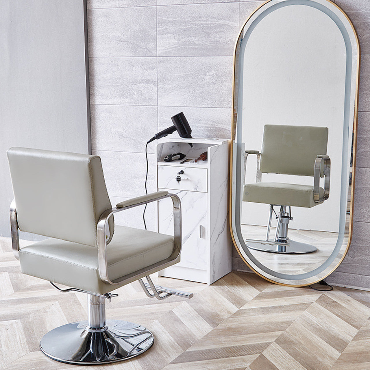 Professional Barber Chair for salon (for lady electroplate metal frame With pedal, electroplate round stand) NMB-967 - Next Day Delivery