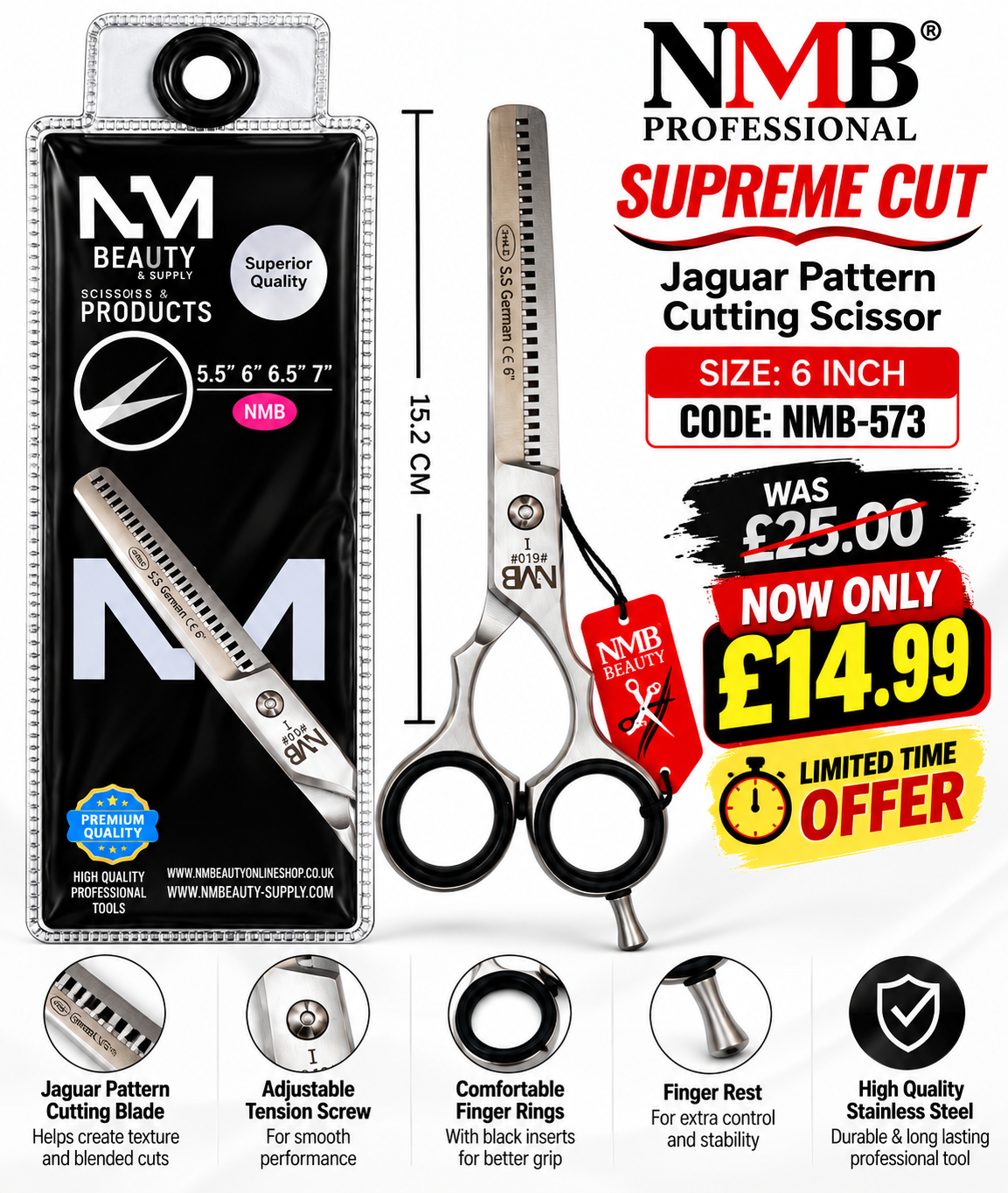 NMB Professional Supreme Cut Jaguar Pattern Cutting Scissor NMB-573