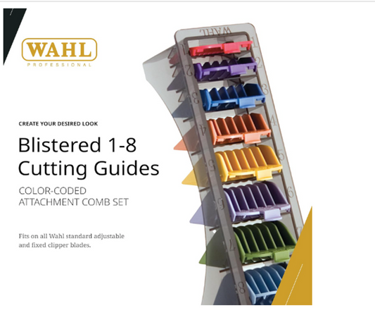 Wahl Colour Coded Plastic Comb Attachments, Combs for Standard Multi Cut Clippers, Durable Plastic Combs, Set of 8, Easy Organisation, Clipper Guide Combs, Additional Cutting Lengths
