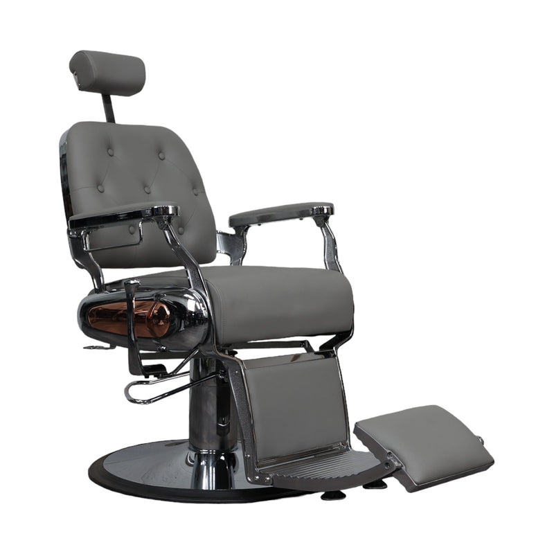 Barber Chair - Luxurious Belmont Grey & Crome Accents