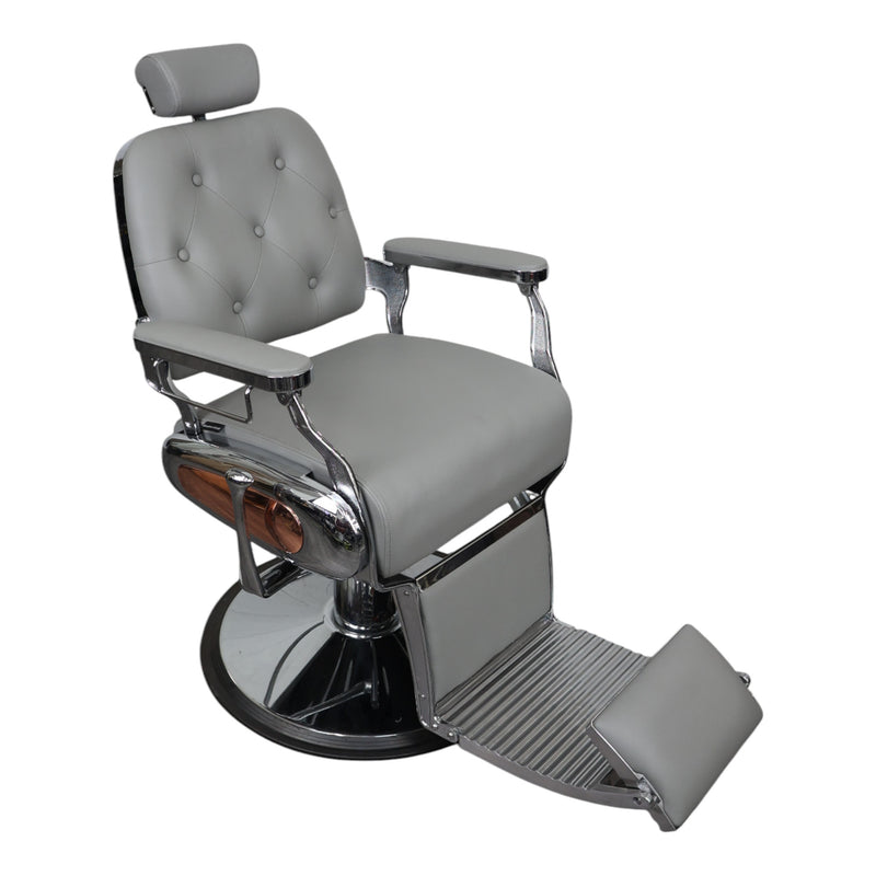Barber Chair - Luxurious Belmont Grey & Crome Accents