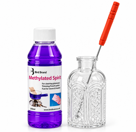 Bird Brand Methylated Spirit 250ml with Bottle, Jar & Cleaning Applicator Set