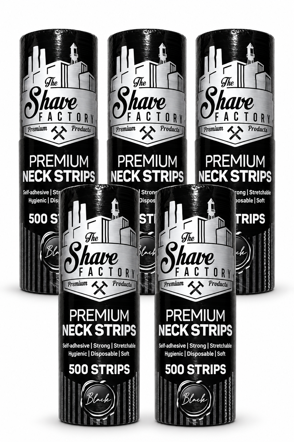 The Shave Factory Disposable Neck Strips | 100 Strips per Roll- Black