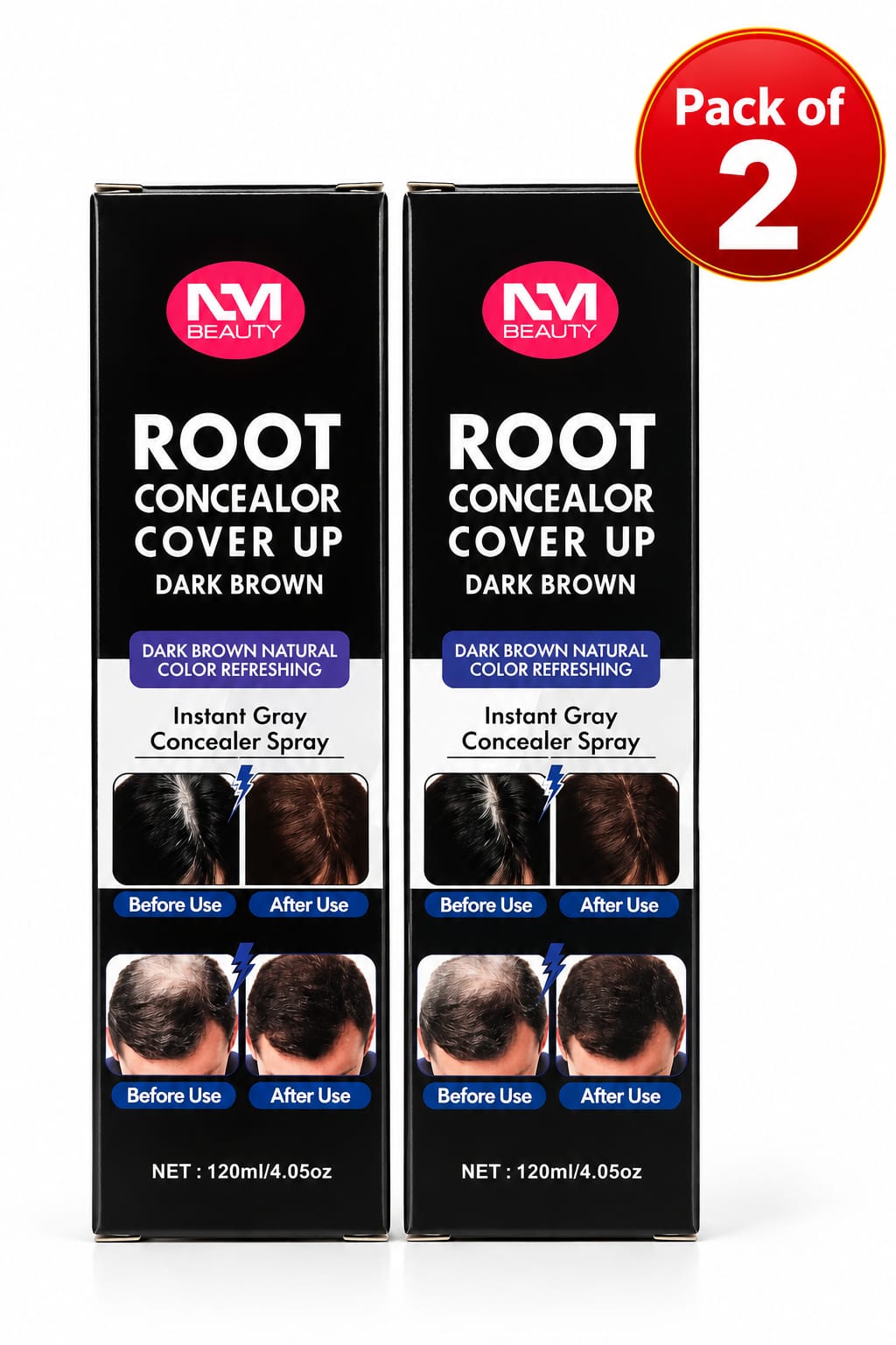 NM Beauty Root Concealer Cover Up Spray, 120 ml | Instant Grey Root Coverage | Dark Brown