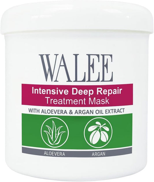 Walee Intensive Deep Repair Treatment Mask With AloeVera & Argan Oil Extract, Advanced Hair Therapy for Dull, Over Stressed, Heat Traumatized & Chemically Treated Hair, 500ml