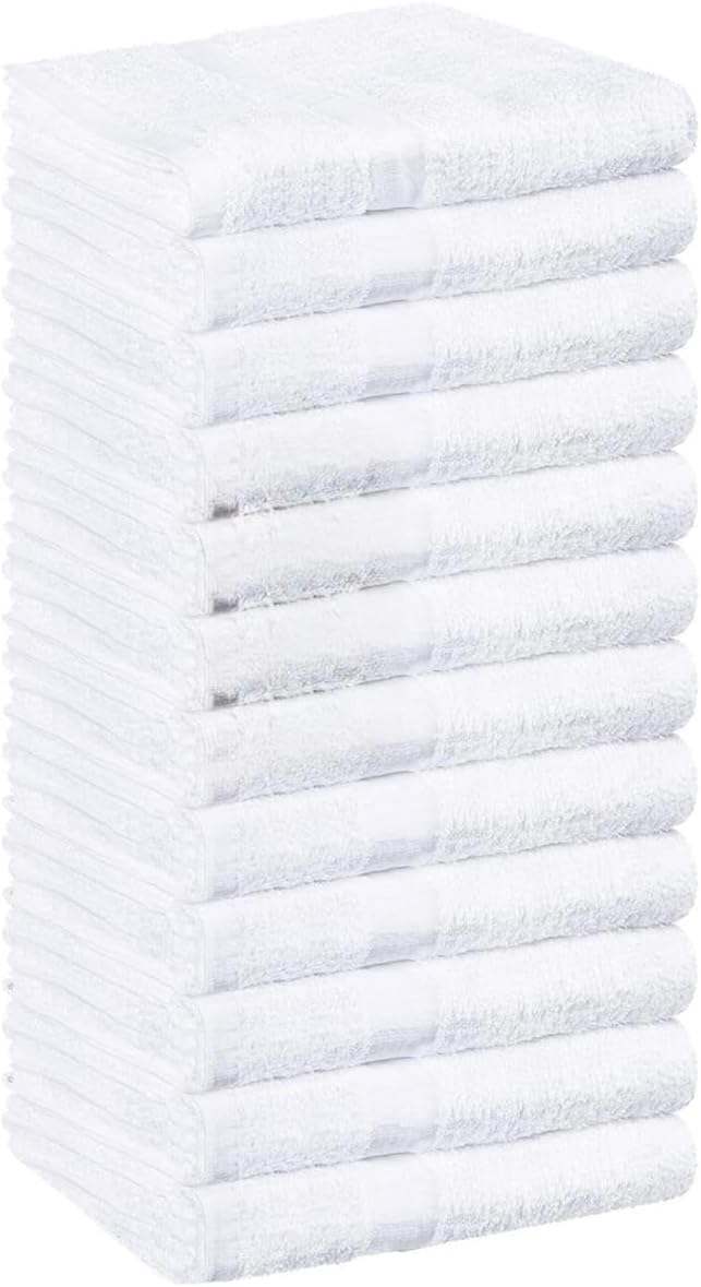 Walee Towels- Salon Towel, 12Pcs (50.80 x 81.28cm) Highly Absorbent Cotton Barber Towels for Head, Gym, Beauty, Spa, & Home Hair Care, White