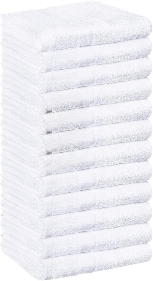 Walee Towels- Salon Towel, 12Pcs (50.80 x 81.28cm) Highly Absorbent Cotton Barber Towels for Head, Gym, Beauty, Spa, & Home Hair Care, White