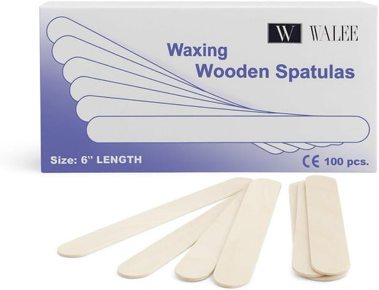 Walee Professional Salon Quality Disposable Wooden Spatulas for Waxing, Hygenic and Suitable for Warm and Hot Waxes, Pack of 100, Size 6" Length