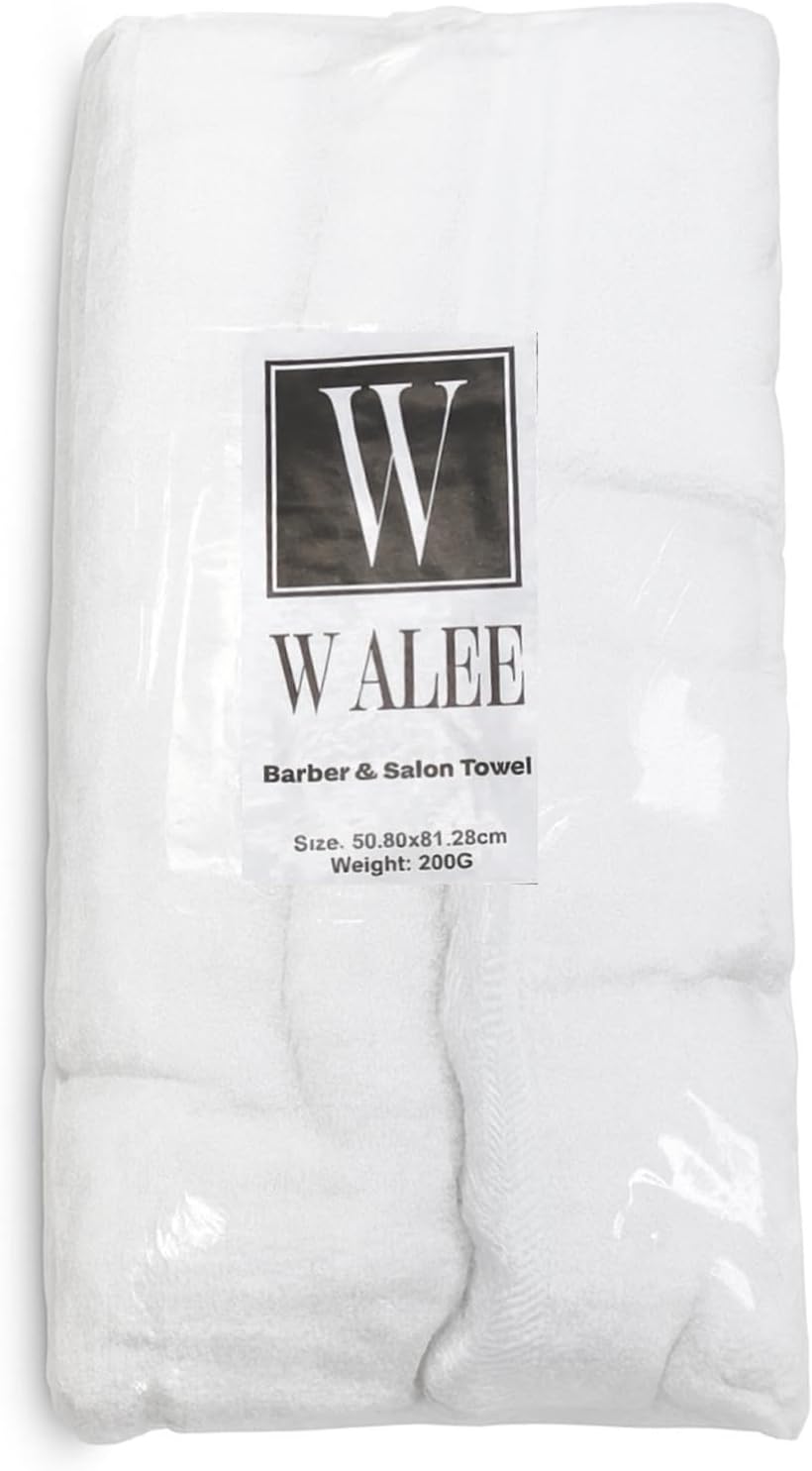 Walee Towels- Salon Towel, 12Pcs (50.80 x 81.28cm) Highly Absorbent Cotton Barber Towels for Head, Gym, Beauty, Spa, & Home Hair Care, White