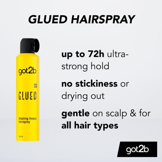 got2b Glued Blasting Freeze Hairspray 300 ml, Glued Hairspray for up to 72h Ultra Strong Hold, Hairspray got2b, For Extreme Hairstyles, Vegan Formula