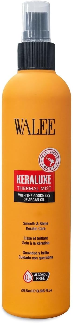Walee Keraluxe Thermal Mist Heat Defence Spray With the Goodness of Argan Oil, Smooth & Shine, Keratin Care, Alcohol Free, 265ml