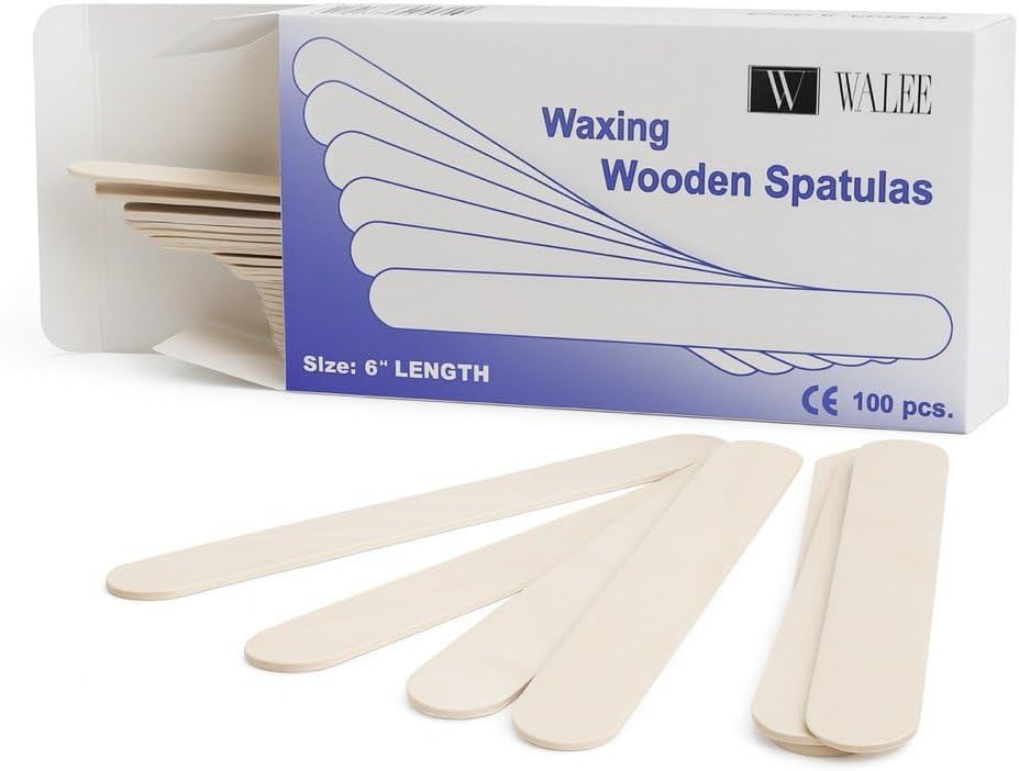 Walee Professional Salon Quality Disposable Wooden Spatulas for Waxing, Hygenic and Suitable for Warm and Hot Waxes, Pack of 100, Size 6" Length