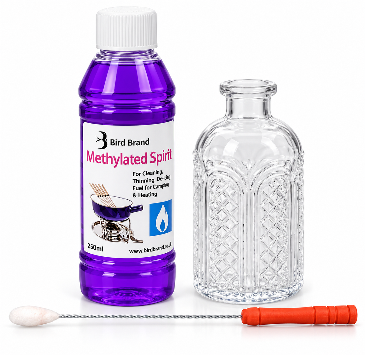 Bird Brand Methylated Spirit 250ml with Bottle, Jar & Cleaning Applicator Set