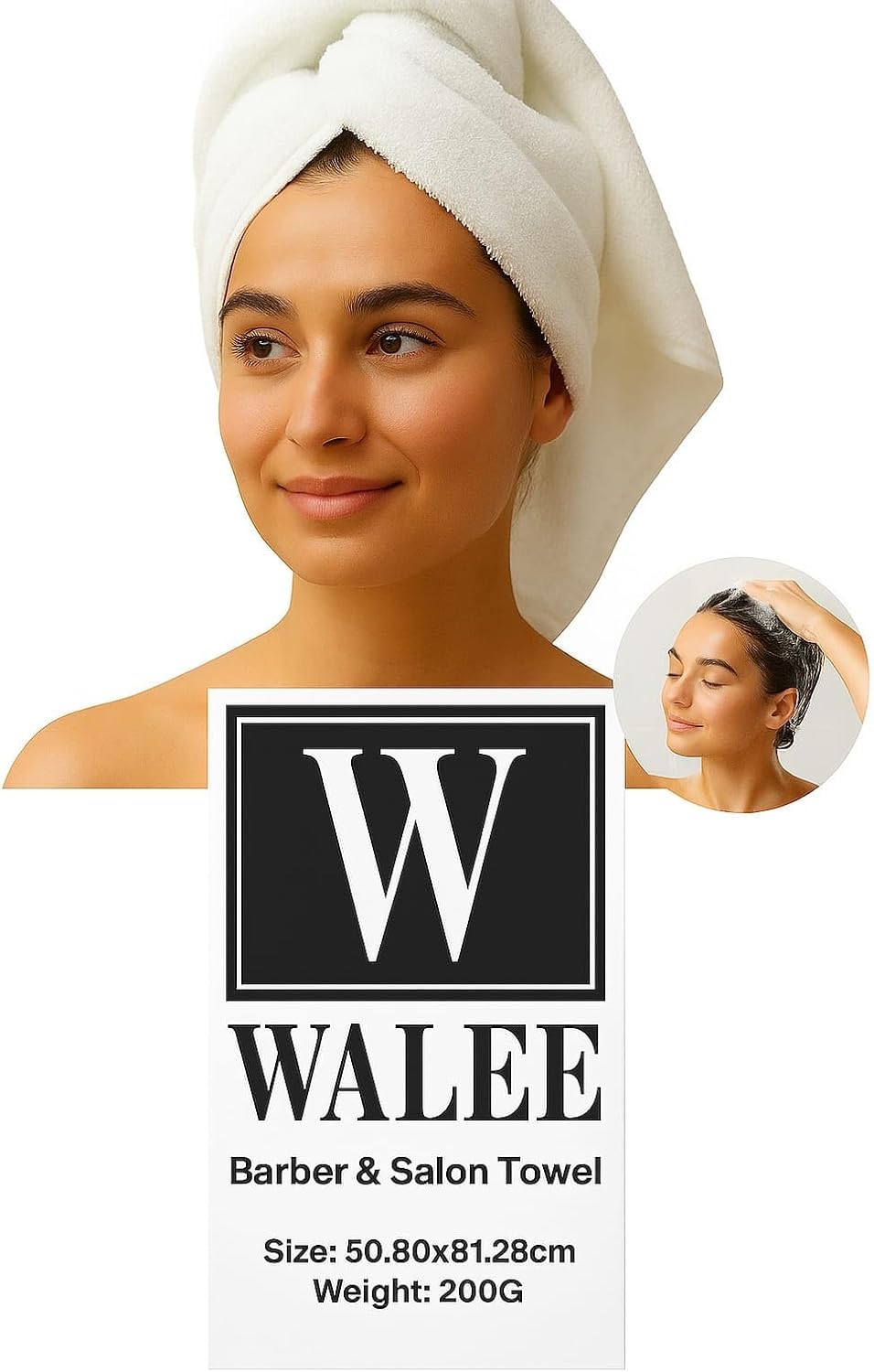 Walee Towels- Salon Towel, 12Pcs (50.80 x 81.28cm) Highly Absorbent Cotton Barber Towels for Head, Gym, Beauty, Spa, & Home Hair Care, White