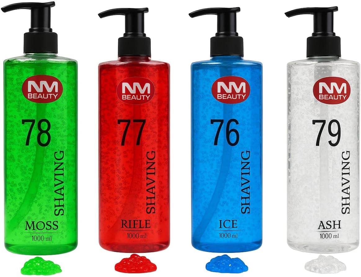 Shaving Gel 1000 ml, Moisturizing Ultra Sensitive Shaving Gel for Men, Protects, Clean Skin, Shaving Enthusiasts, Ash (White), Ice (Blue), Moss (Green) & Fire (Red)