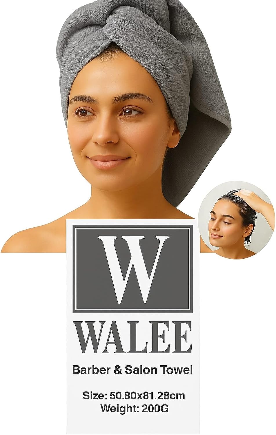 Walee Towels- Salon Towel, 12Pcs (50.80 x 81.28cm) Highly Absorbent Cotton Barber Towels for Head, Gym, Beauty, Spa, & Home Hair Care, Grey