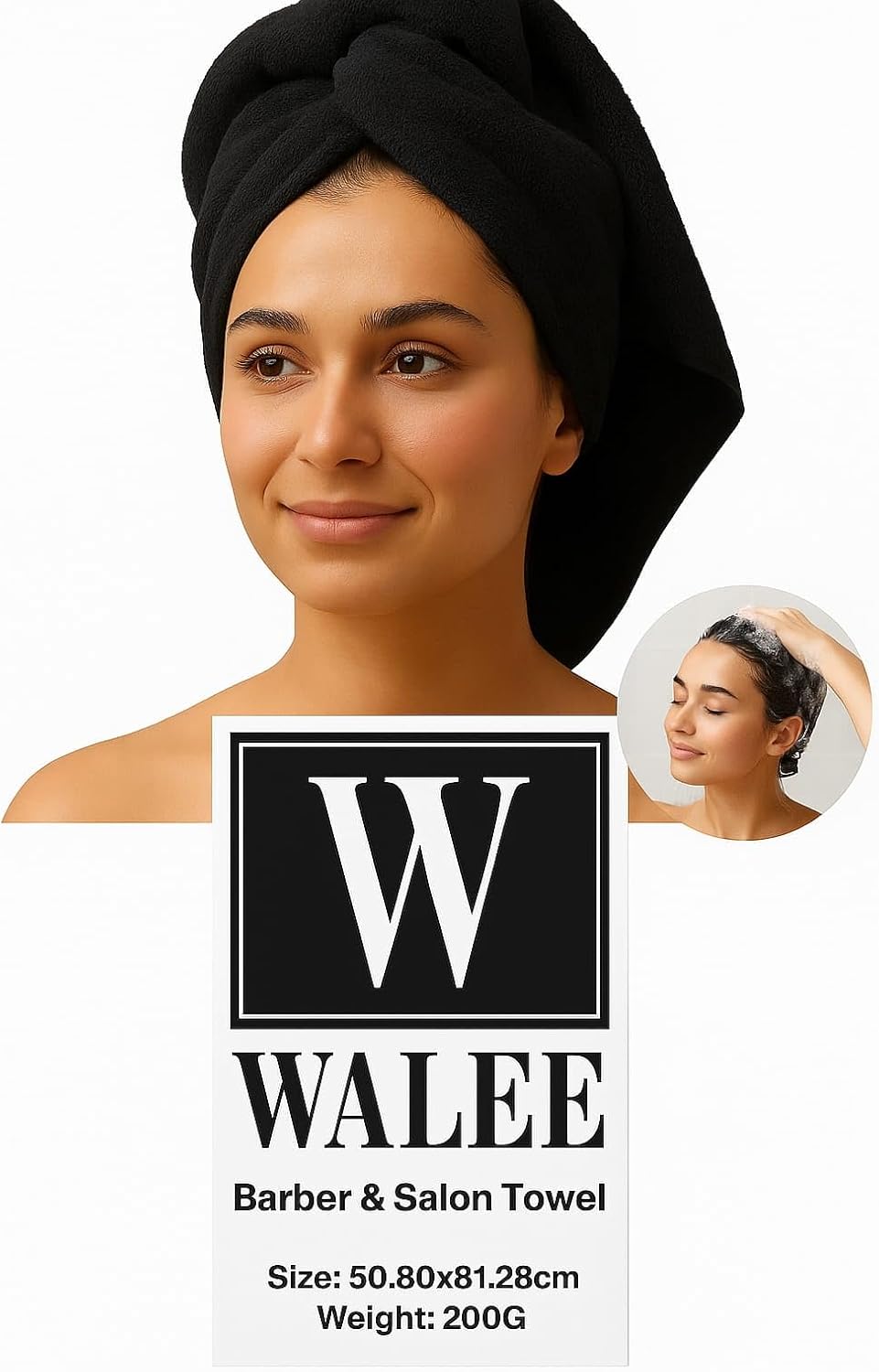 Walee Towels- Salon Towel,12Pcs (50.80 x 81.28cm) Highly Absorbent Cotton Barber Towels for Head, Gym, Beauty, Spa, & Home Hair Care, Black