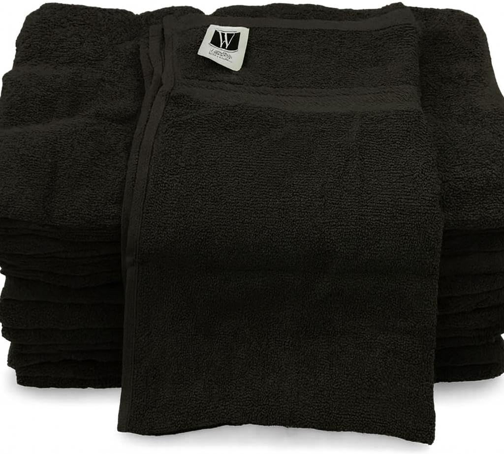 Walee Towels- Salon Towel,12Pcs (50.80 x 81.28cm) Highly Absorbent Cotton Barber Towels for Head, Gym, Beauty, Spa, & Home Hair Care, Black