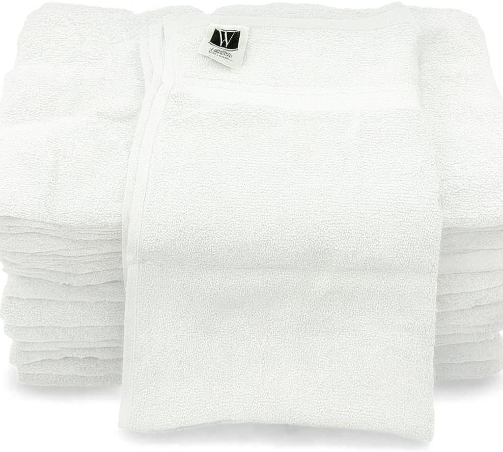 Walee Towels- Salon Towel, 12Pcs (50.80 x 81.28cm) Highly Absorbent Cotton Barber Towels for Head, Gym, Beauty, Spa, & Home Hair Care, White