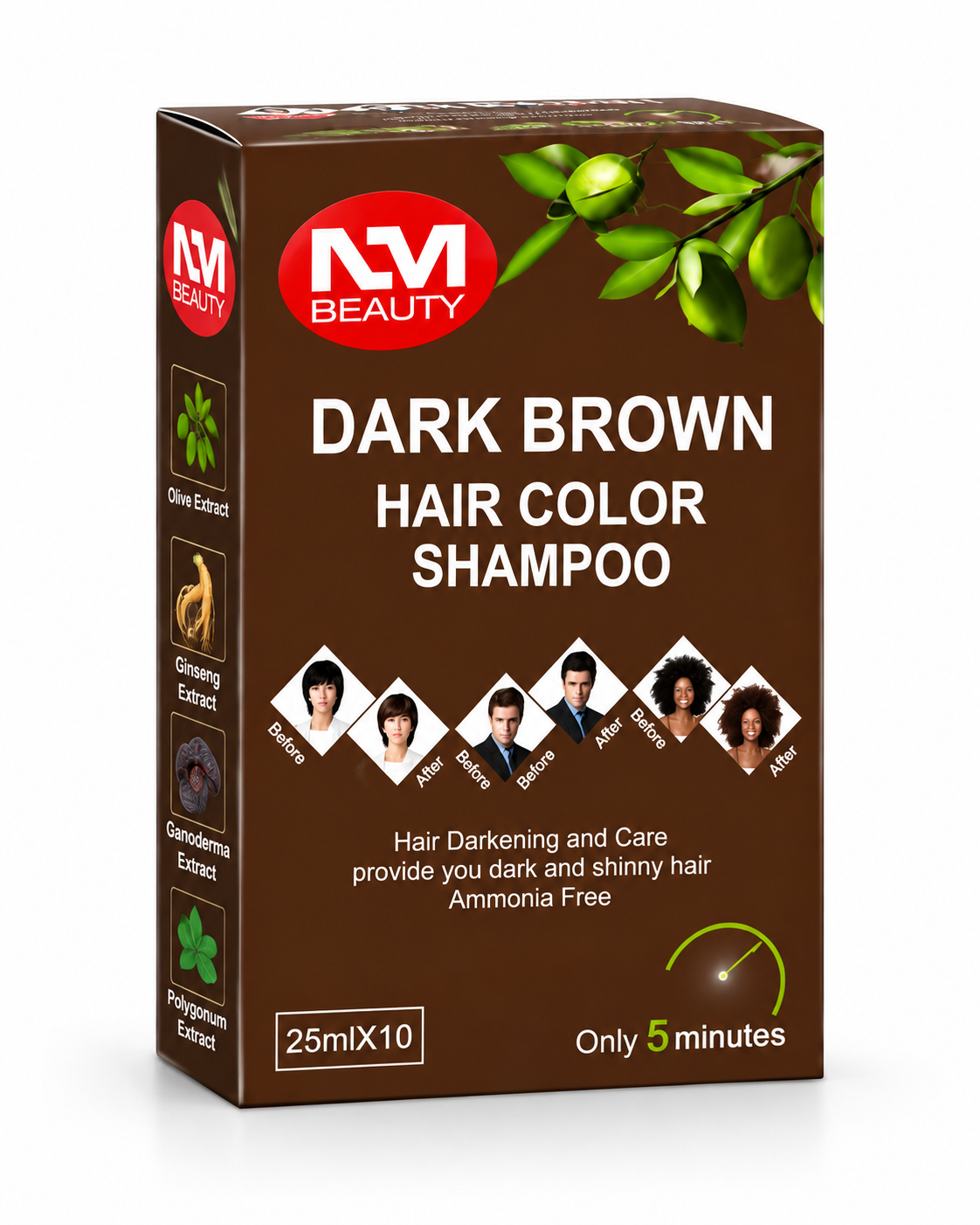 NMB Hair Colour Shampoo Sachets | Dark Brown  | 10 SACHETS (250 ML X10)