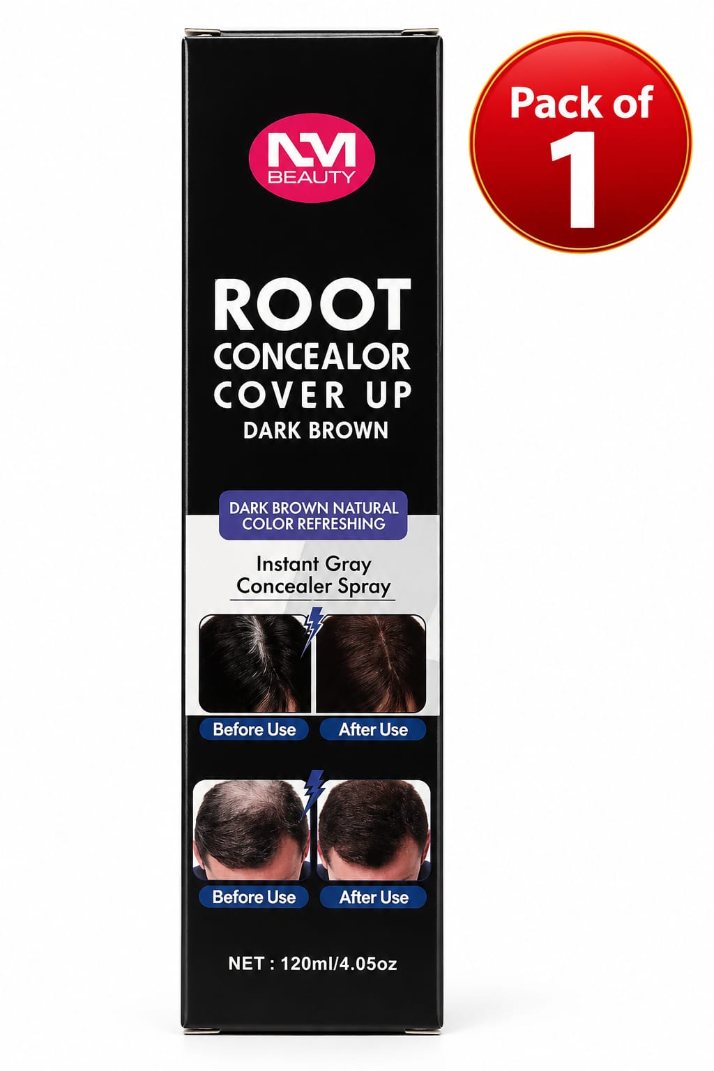 NM Beauty Root Concealer Cover Up Spray, 120 ml | Instant Grey Root Coverage | Dark Brown