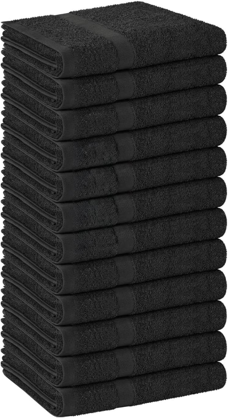 Walee Towels- Salon Towel,12Pcs (50.80 x 81.28cm) Highly Absorbent Cotton Barber Towels for Head, Gym, Beauty, Spa, & Home Hair Care, Black