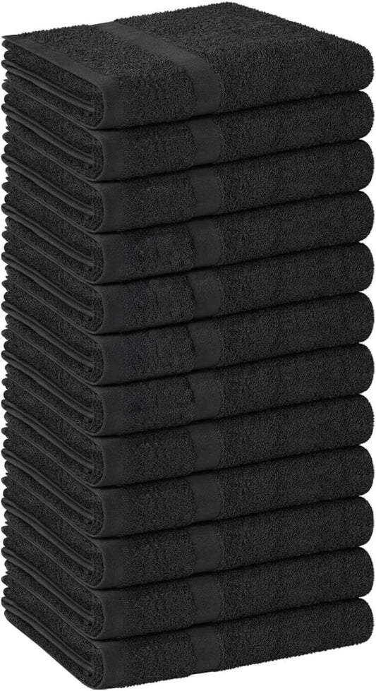 Walee Towels- Salon Towel,12Pcs (50.80 x 81.28cm) Highly Absorbent Cotton Barber Towels for Head, Gym, Beauty, Spa, & Home Hair Care, Black