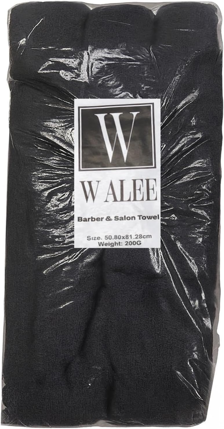 Walee Towels- Salon Towel,12Pcs (50.80 x 81.28cm) Highly Absorbent Cotton Barber Towels for Head, Gym, Beauty, Spa, & Home Hair Care, Black