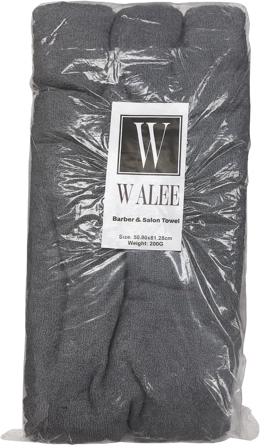 Walee Towels- Salon Towel, 12Pcs (50.80 x 81.28cm) Highly Absorbent Cotton Barber Towels for Head, Gym, Beauty, Spa, & Home Hair Care, Grey