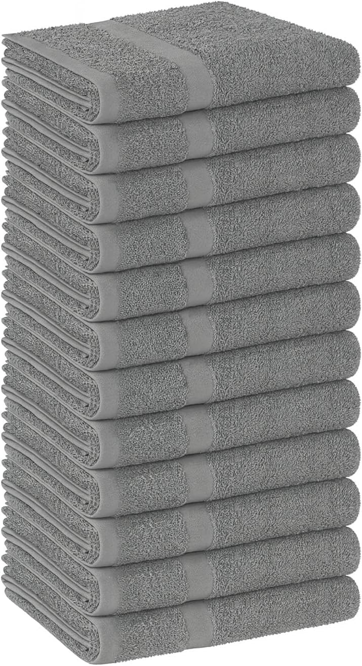 Walee Towels- Salon Towel, 12Pcs (50.80 x 81.28cm) Highly Absorbent Cotton Barber Towels for Head, Gym, Beauty, Spa, & Home Hair Care, Grey
