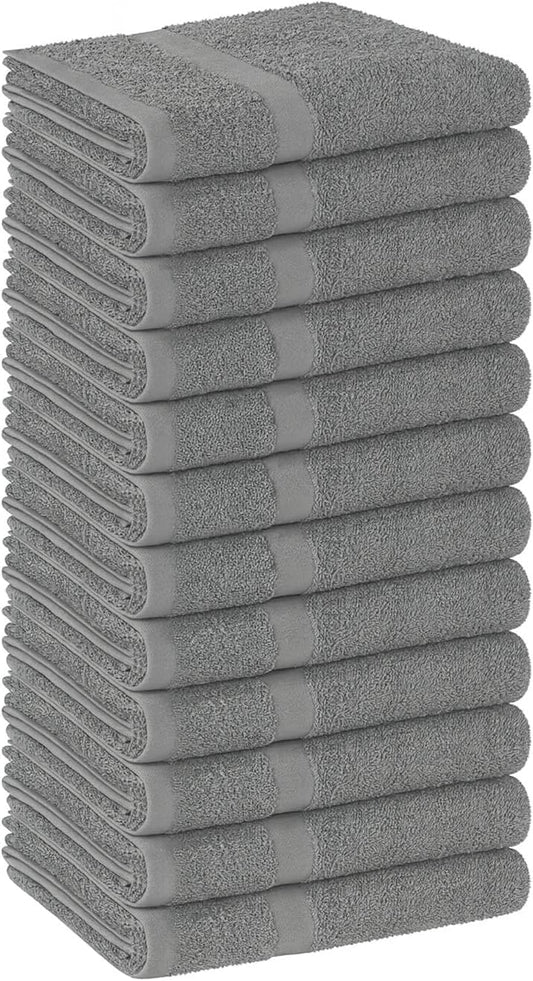 Walee Towels- Salon Towel, 12Pcs (50.80 x 81.28cm) Highly Absorbent Cotton Barber Towels for Head, Gym, Beauty, Spa, & Home Hair Care, Grey