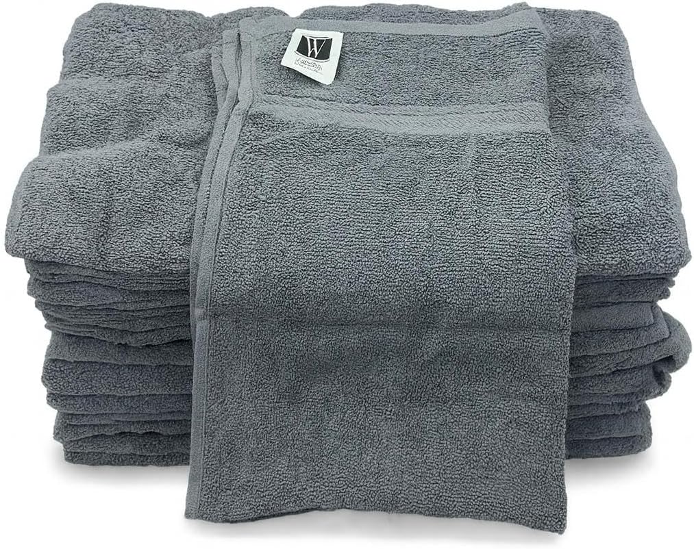 Walee Towels- Salon Towel, 12Pcs (50.80 x 81.28cm) Highly Absorbent Cotton Barber Towels for Head, Gym, Beauty, Spa, & Home Hair Care, Grey
