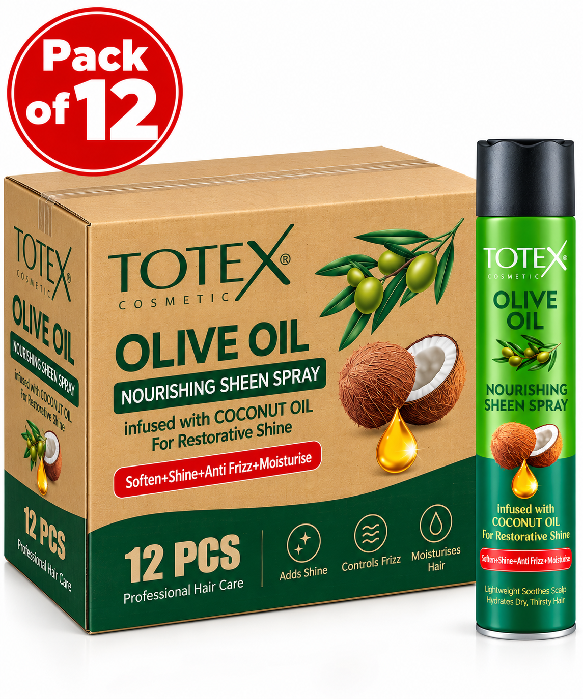 Totex Cosmetic Olive Oil Nourishing Sheen Spray – Infused with Coconut Oil