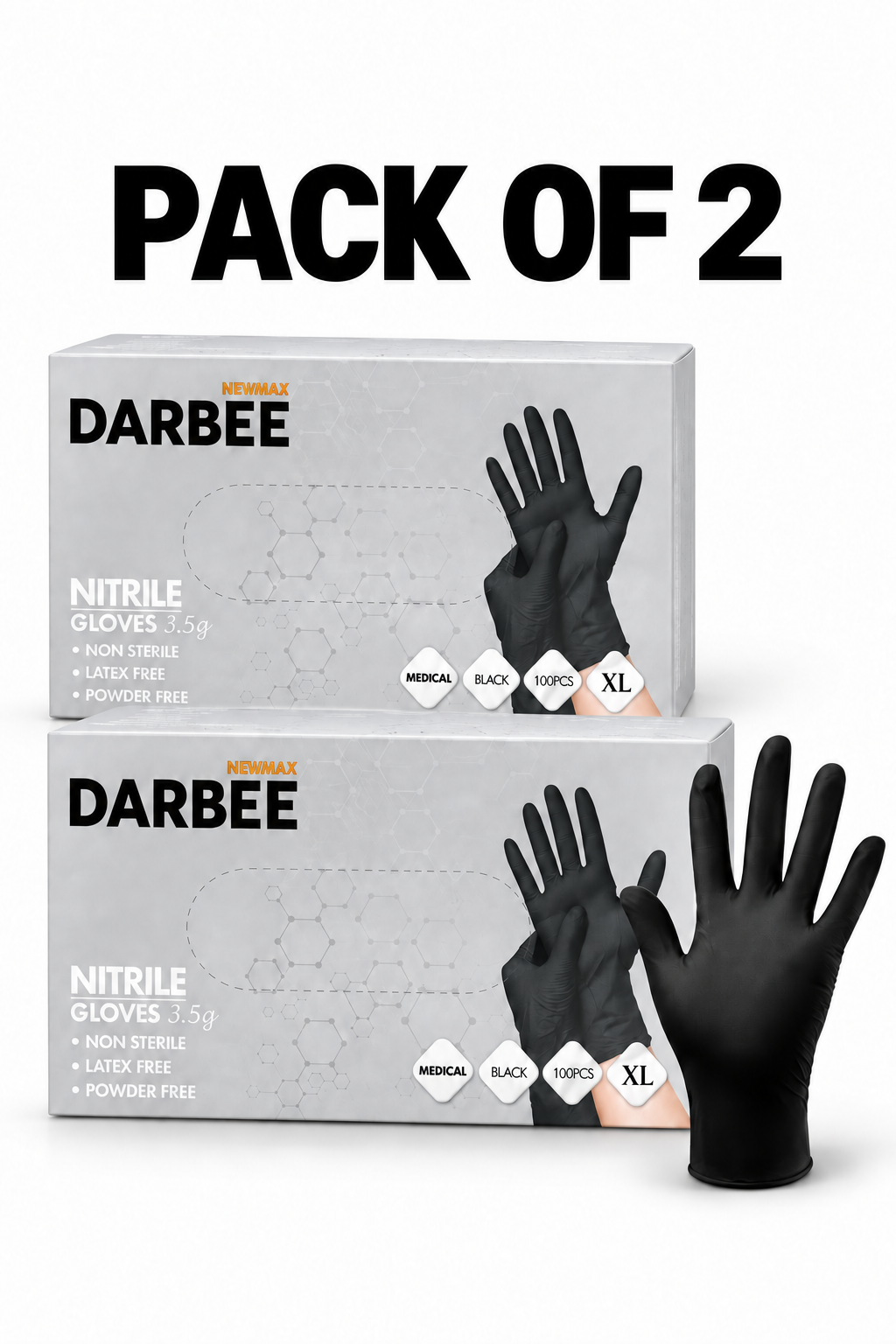 Newmax Darbee Black Nitrile Gloves- Extra Large (XL)