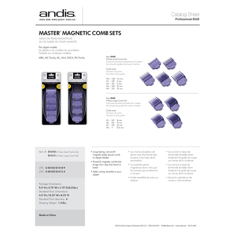 Andis • Master Dual Magnetic Comb Set 5 Pcs Small AS01410