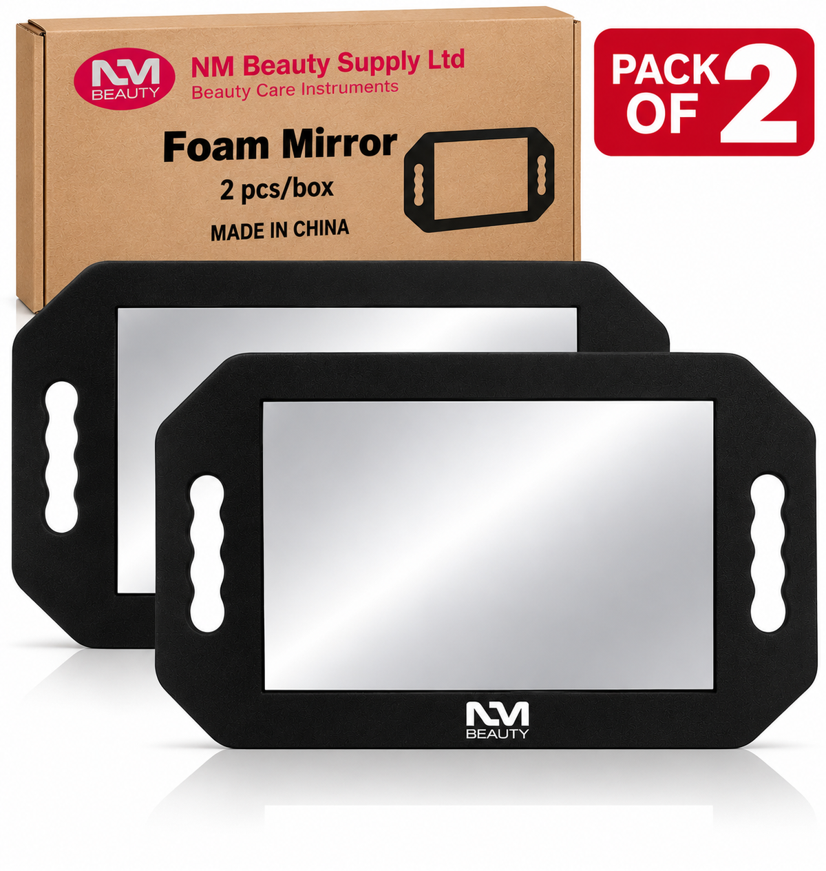 NM Beauty Professional Foam Mirror – Lightweight Handheld Barber & Salon Mirror with Dual Handles – Black