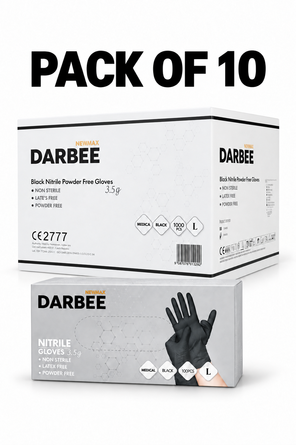 Newmax Darbee Black Nitrile Disposable Gloves- Large