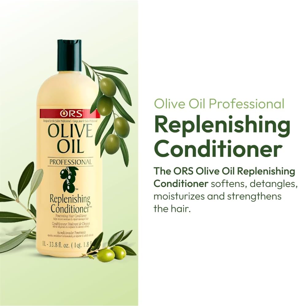 ORS Olive Oil Professional Replenishing Conditioner - 33.8 Ounce (Pack of 1), For Detangle, Smooth & Strong Hair From Root To Tip