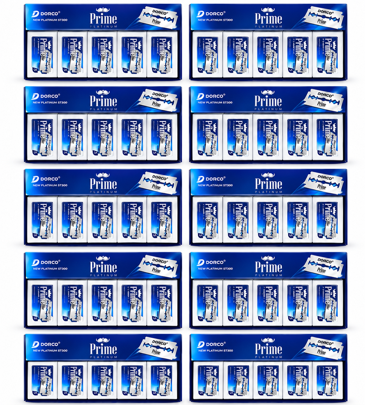 Dorco Prime Platinum Double-Edged Razor Blades (100) STP301 - Stainless Steel, Double-Teflon Coated, Ultra-Smooth Shave